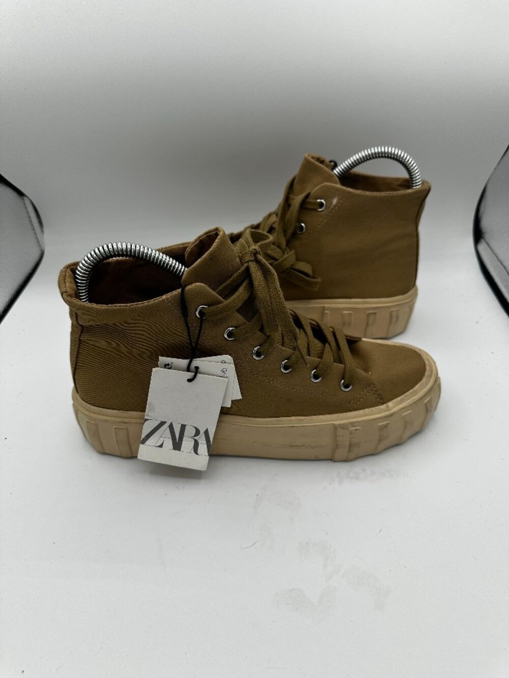 NEW ZARA High Top Gum Sole Sneakers Beige Women's 6.5